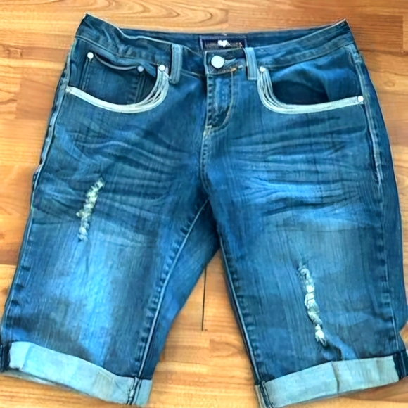 Luxury Blues Long Denim Cuffed Shorts - Picture 1 of 6